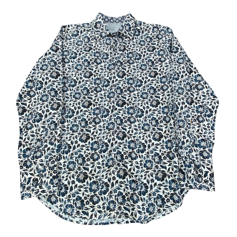 Robert Graham Shirt Mens Medium Floral Abstract Long Sleeve Cotton AOP Classic
